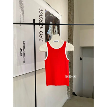 MADEINOST retro contrast color ice silk knitted camisole slim fit all-match sleeveless tops for women spring and summer