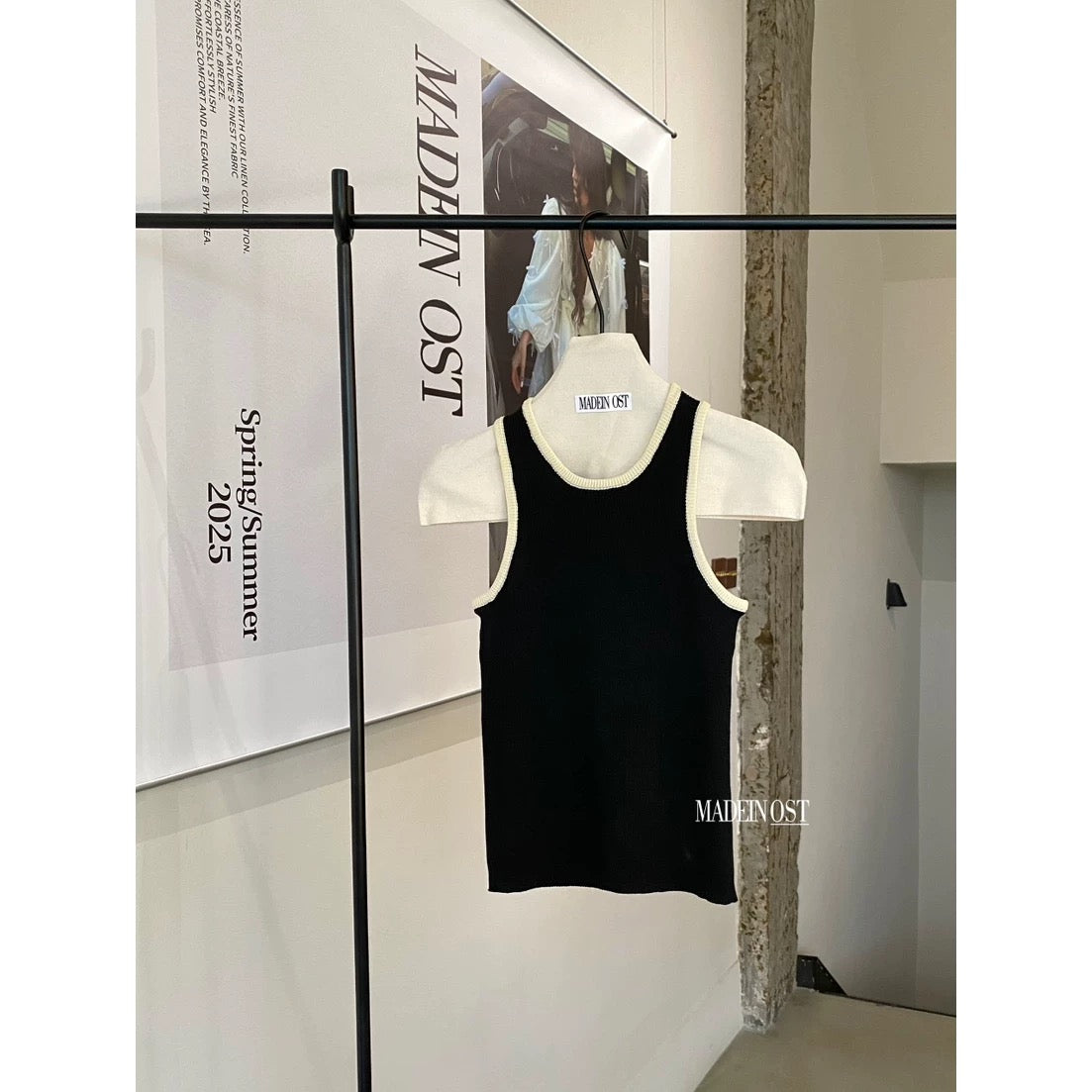 MADEINOST retro contrast color ice silk knitted camisole slim fit all-match sleeveless tops for women spring and summer