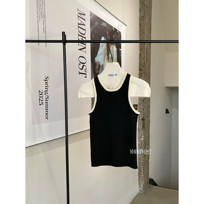 MADEINOST retro contrast color ice silk knitted camisole slim fit all-match sleeveless tops for women spring and summer