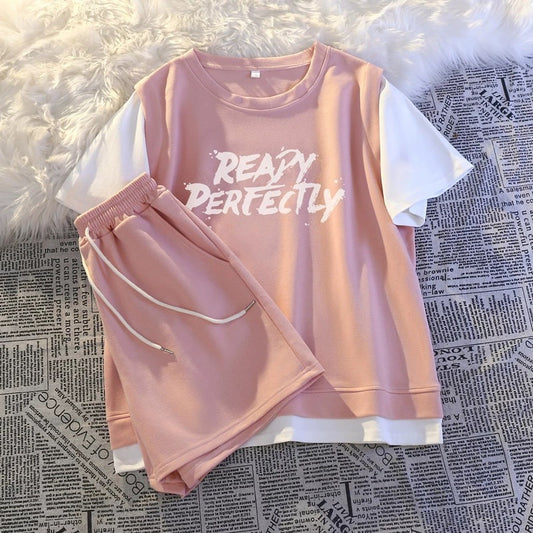 Casual sportswear fake two-piece suit summer women's shorts salt student running loose small people look taller and slimmer
