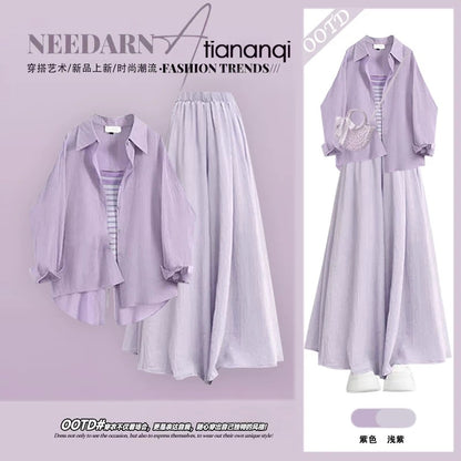Summer dopamine unique beautiful slightly fat waist small skirt 2025 super good-looking sunscreen shirt purple dress