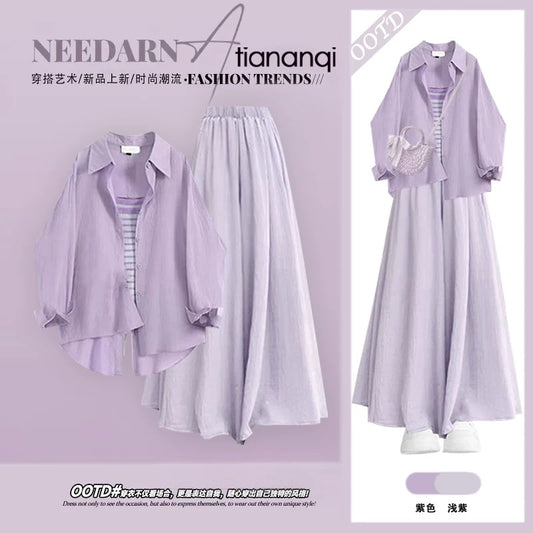 Summer dopamine unique beautiful slightly fat waist small skirt 2025 super good-looking sunscreen shirt purple dress