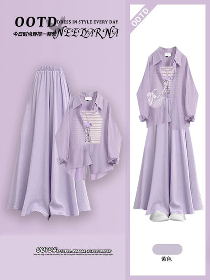Summer dopamine unique beautiful slightly fat waist small skirt 2025 super good-looking sunscreen shirt purple dress