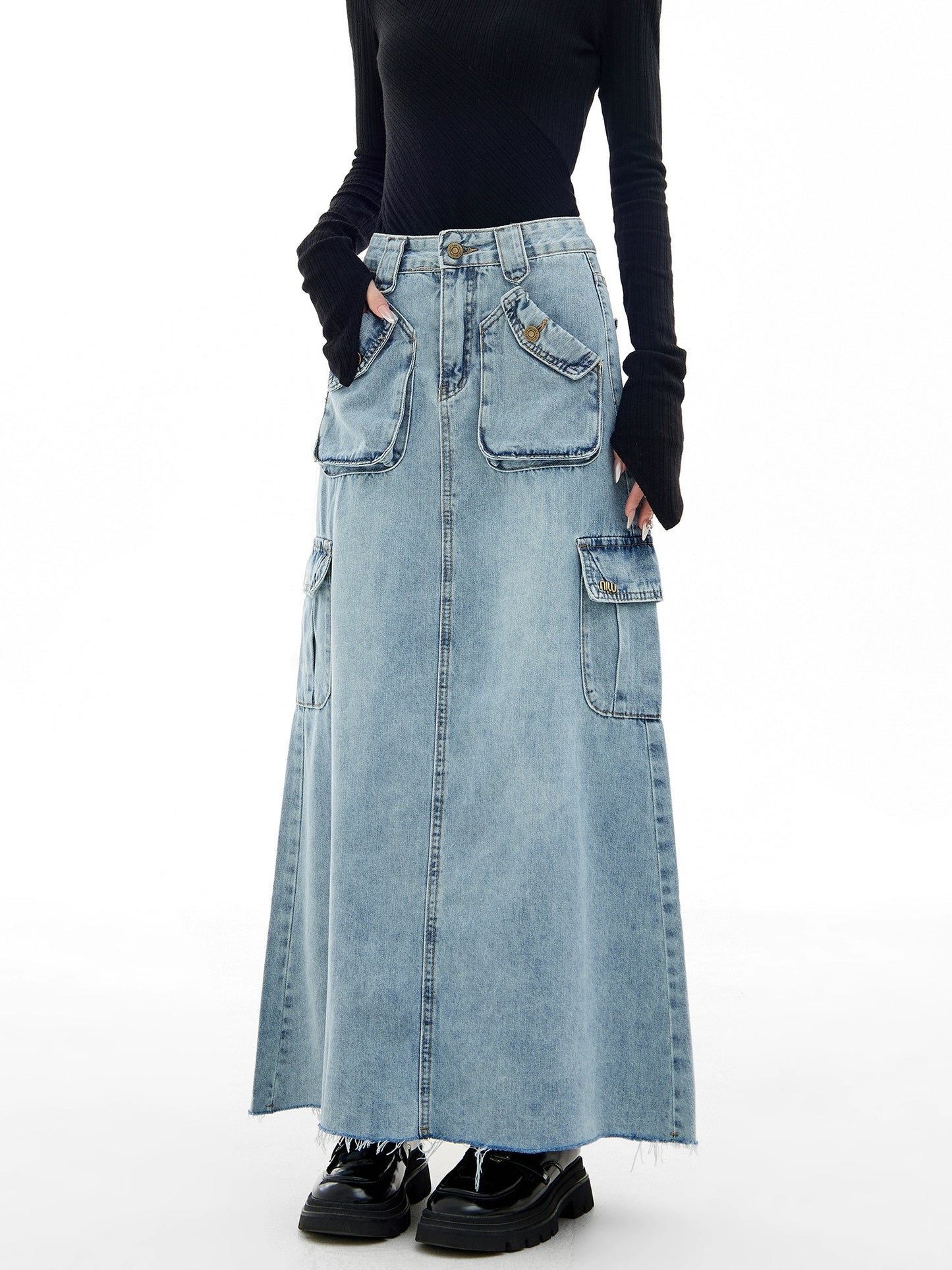 EDX Workwear Denim Skirt Women's 2024 New Spring and Autumn Design Niche High Waist Slim Skirt 7591