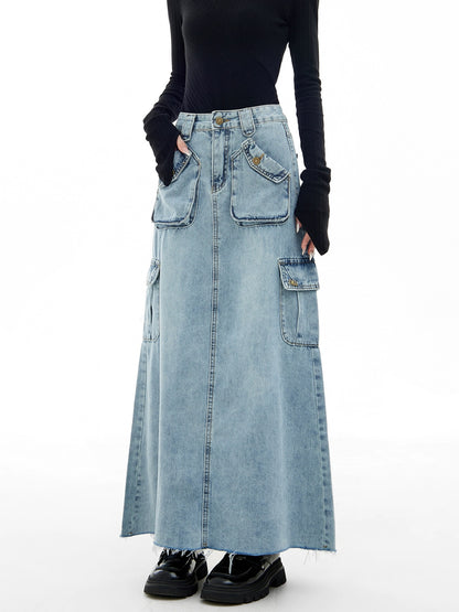 EDX Workwear Denim Skirt Women's 2024 New Spring and Autumn Design Niche High Waist Slim Skirt 7591