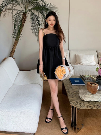 Niche design dress for women 2024 new summer light luxury rich daughter black tutu skirt Ma Xiaomei same style