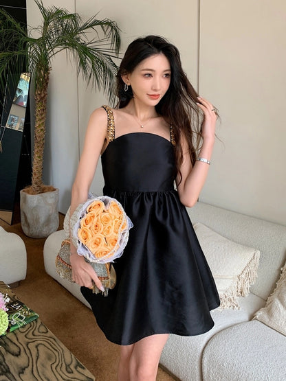 Niche design dress for women 2024 new summer light luxury rich daughter black tutu skirt Ma Xiaomei same style