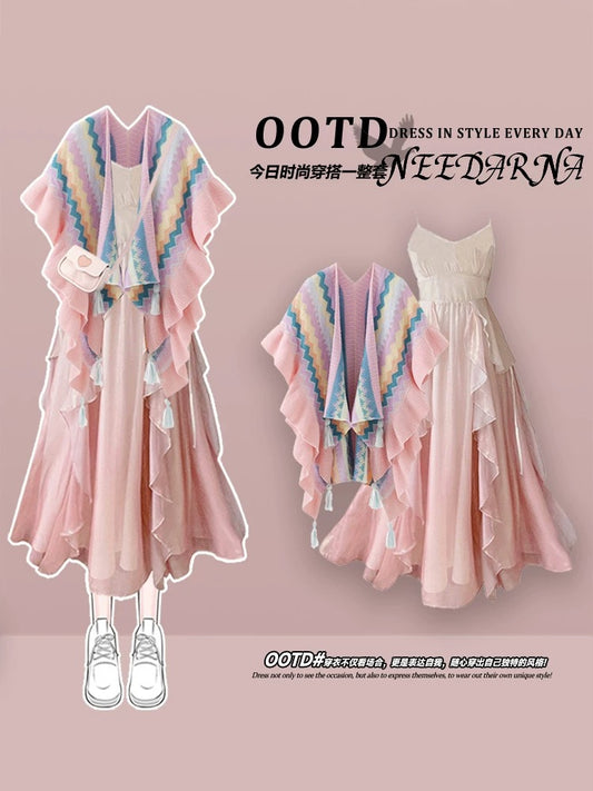 Sweet spring ethnic style suspender dress Spring skin-revealing outfit unique fishing date skirt suit