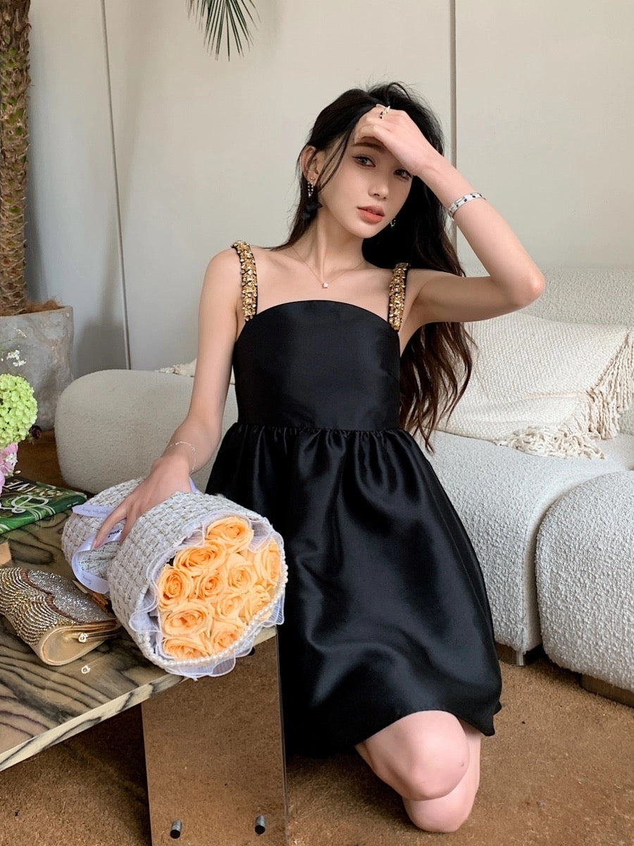 Niche design dress for women 2024 new summer light luxury rich daughter black tutu skirt Ma Xiaomei same style