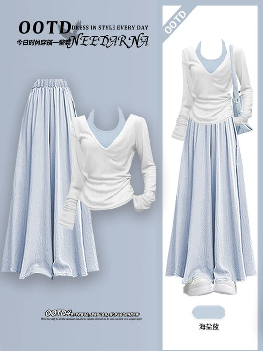 Summer dopamine unique beautiful slightly fat waist small skirt suit female 2025 super beautiful blue dress