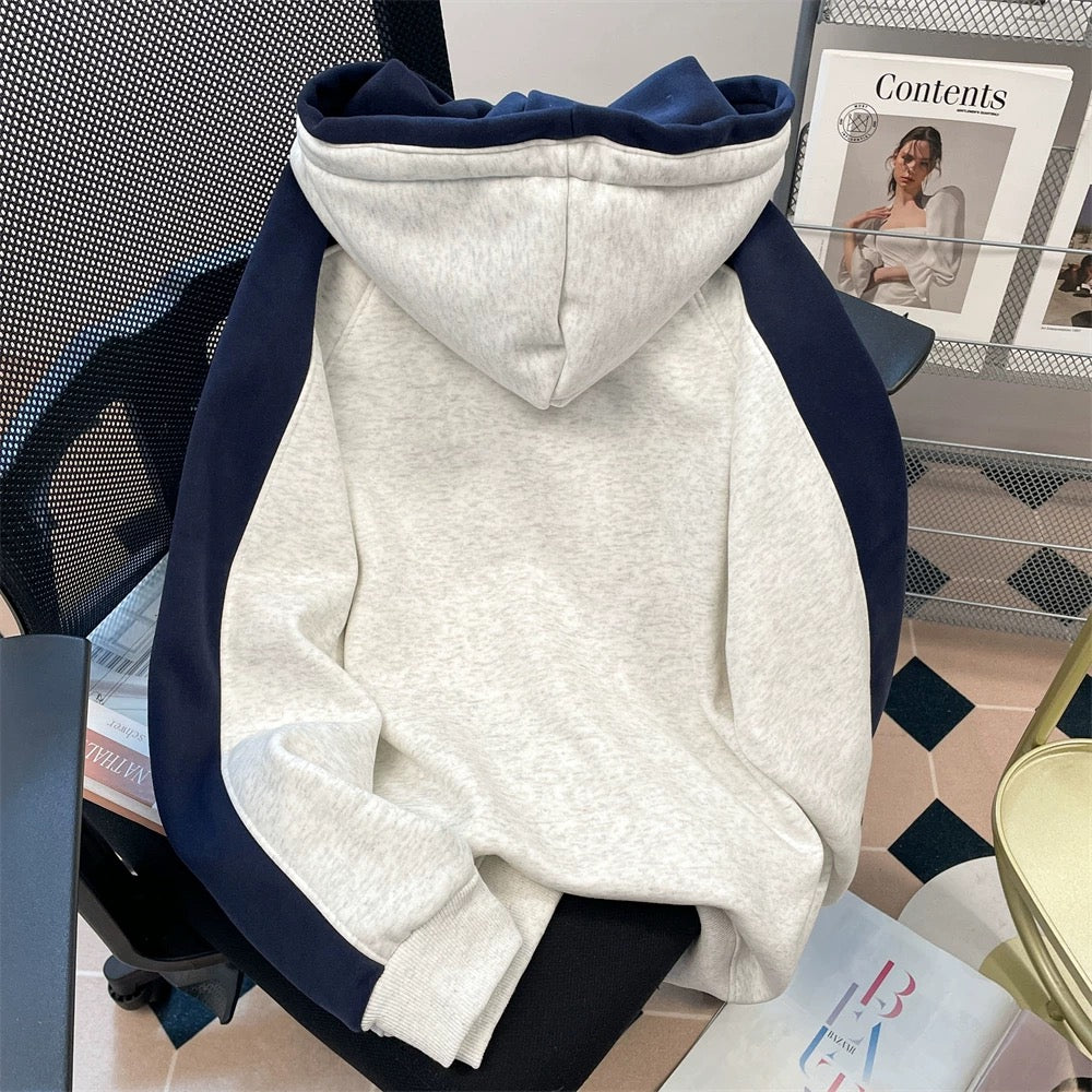 This year's trendy new retro puppy hoodie sweatshirt for men and women, fleece-lined and super stylish color-blocked casual top.
