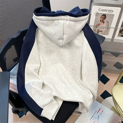 This year's trendy new retro puppy hoodie sweatshirt for men and women, fleece-lined and super stylish color-blocked casual top.
