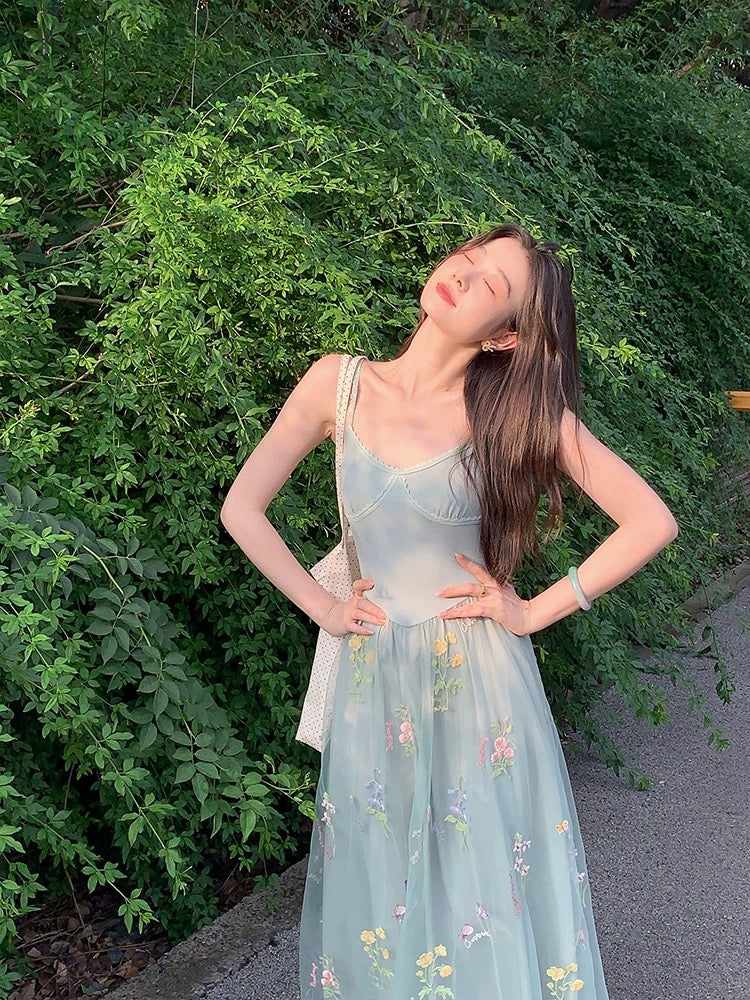 New Chinese style national style EIA Yiyao [summer solstice has not yet arrived] atmospheric dress for women summer high elastic slimming gauze skirt