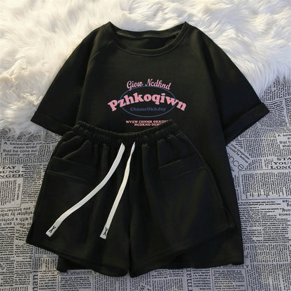 Short-sleeved shorts casual two-piece suit for small women summer new style internet celebrity student fashion running sports loose