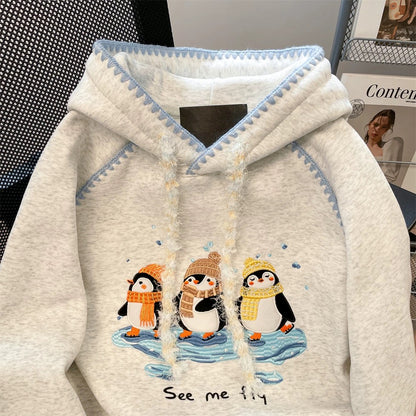 2025 New Style Heavy Embroidery Penguin Hoodie for Women, Spring and Autumn, High-End, Stylish, Unique, and Exquisite Hooded Jacket Top