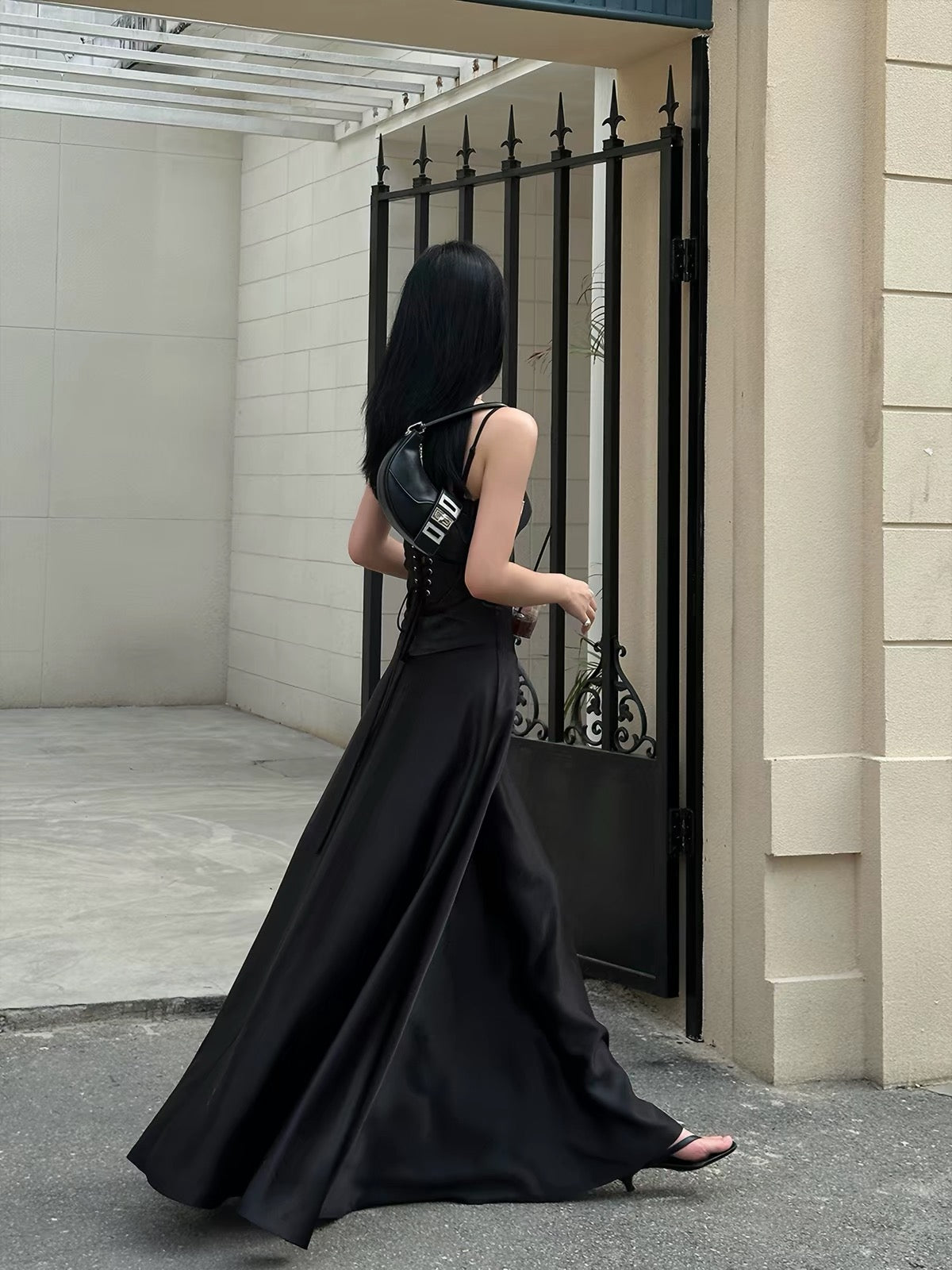 VENUIE Black Satin Maxi Dress – French-Style Sophisticated Gown (Perfect for Parties, Birthdays, and Annual Galas)