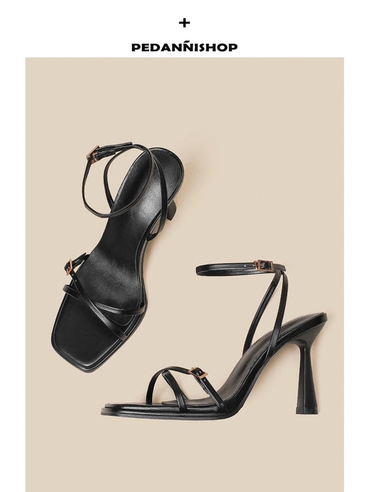Pedanni black French high heels women's stiletto summer open-toe Roman strap sandals women's 2024 new style