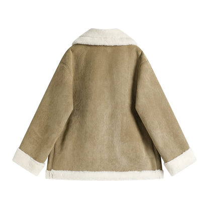 XinmonLee retro loose lambswool coat women's autumn and winter new thickened fur one-piece plush top