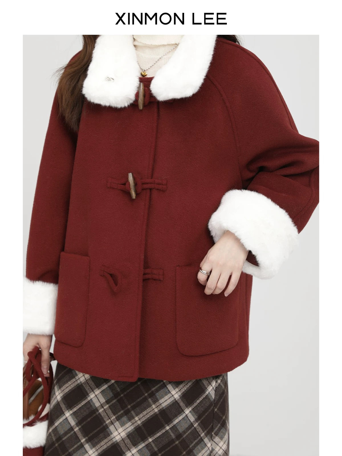 XinmonLee super nice retro Christmas red little woolen coat winter velvet women's loose top