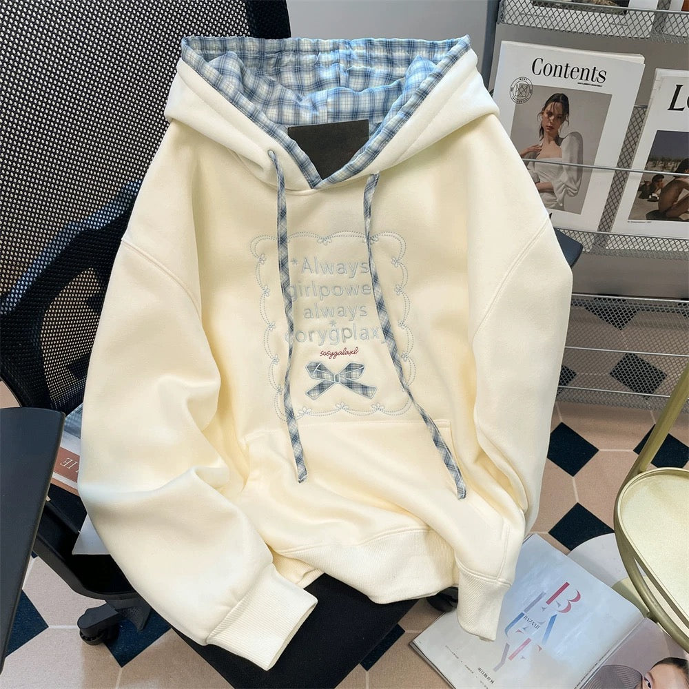 2025 European Style Hot Selling Color Block Plaid Hooded Sweatshirt for Men and Women, Retro, Youthful, Stylish Embroidered Fleece Lined Top