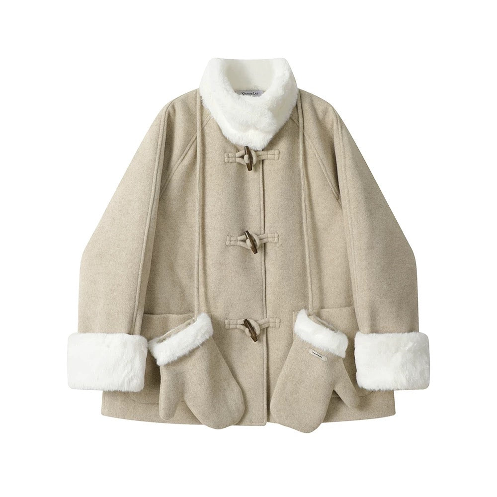 XinmonLee super nice retro Christmas red little woolen coat winter velvet women's loose top