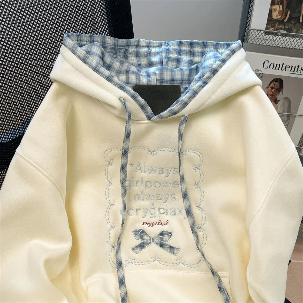 2025 European Style Hot Selling Color Block Plaid Hooded Sweatshirt for Men and Women, Retro, Youthful, Stylish Embroidered Fleece Lined Top