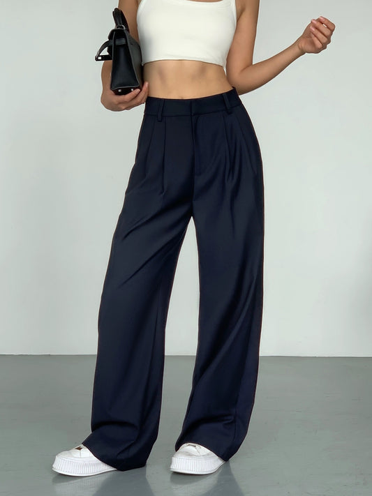 NEVA HU Black High Waist Straight Suit Pants Women's 2024 Spring New Loose Drape Casual Floor-Mopping Pants
