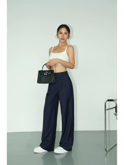 NEVA HU Black High Waist Straight Suit Pants Women's 2024 Spring New Loose Drape Casual Floor-Mopping Pants