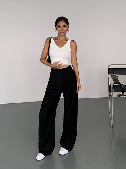 NEVA HU Black High Waist Straight Suit Pants Women's 2024 Spring New Loose Drape Casual Floor-Mopping Pants