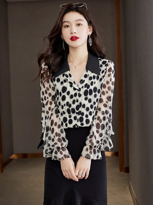 Silk shirt women's high-end 2025 autumn new big-name mulberry silk long-sleeved top versatile bow shirt
