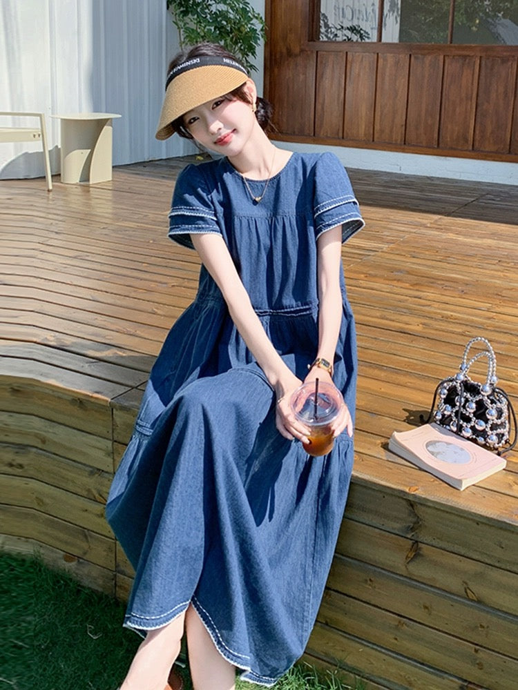 Summer thin denim dress for women 2024 new design age-reducing high-end atmospheric belly-covering loose long skirt
