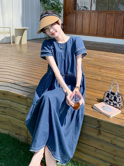 Summer thin denim dress for women 2024 new design age-reducing high-end atmospheric belly-covering loose long skirt