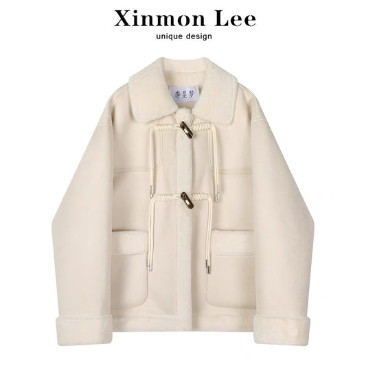 XinmonLe is popular this year with beautiful small fragrant style lamb velvet jacket women's new winter new high-end thickened top