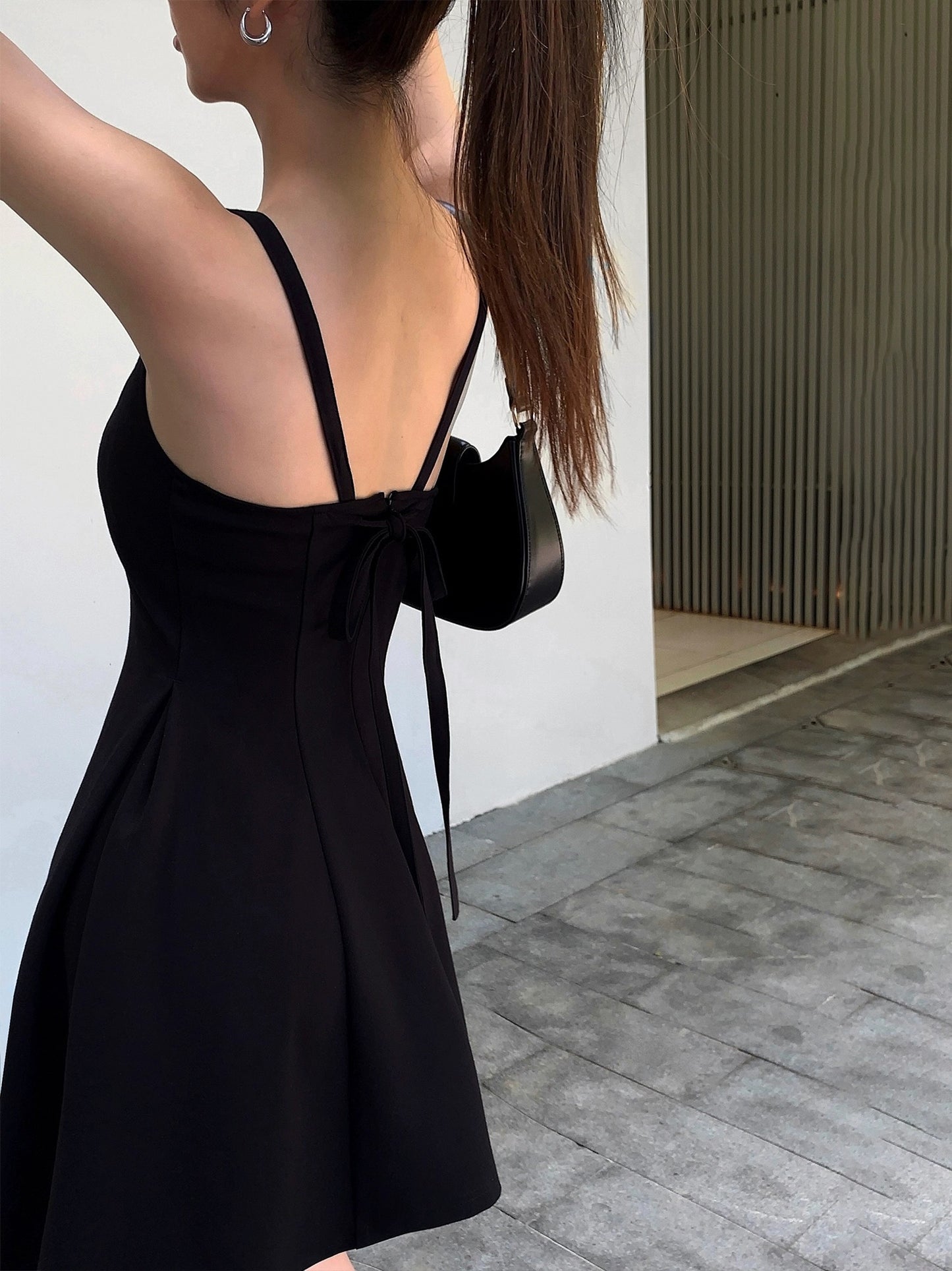 NEVA HU Black Square Neck Suspender Dress Women's Summer A-Line Short Skirt High-end Temperament Waist Skirt