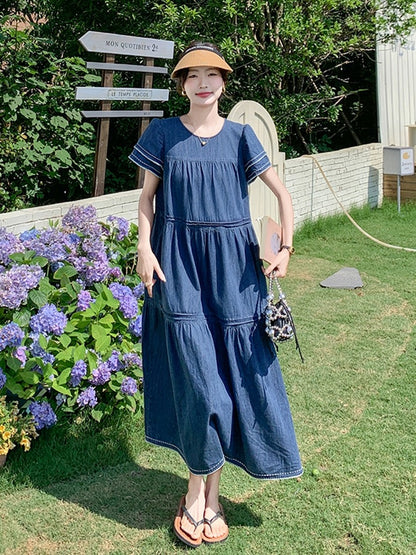 Summer thin denim dress for women 2024 new design age-reducing high-end atmospheric belly-covering loose long skirt