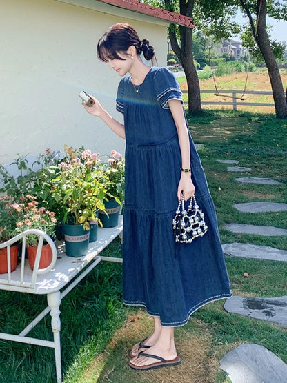 Summer thin denim dress for women 2024 new design age-reducing high-end atmospheric belly-covering loose long skirt