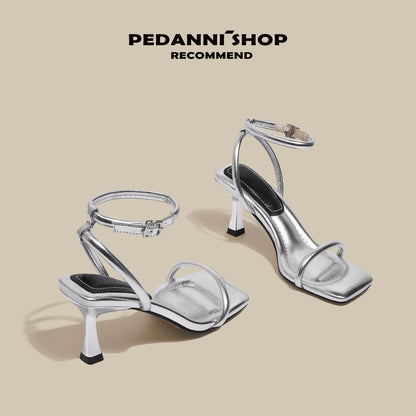 Pei Dani silver high heels for women with stiletto heels for summer with skirts French style strap Roman stunning sandals for women that feel like they are stepping on shit