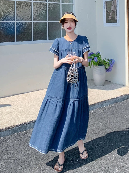 Summer thin denim dress for women 2024 new design age-reducing high-end atmospheric belly-covering loose long skirt