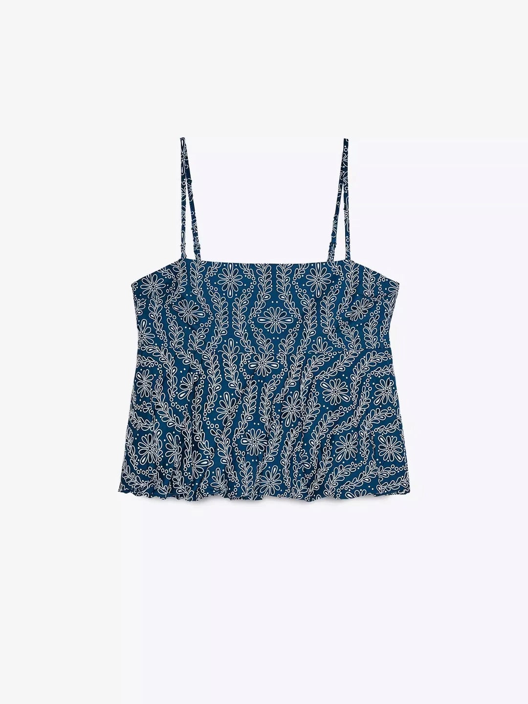 Blue French style beautiful hollow embroidery slim short camisole puffy top female summer wear 3564075