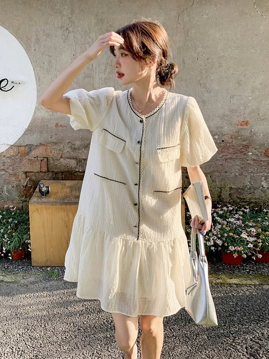 White small fragrant dress for women 2024 summer new style French style celebrity loose slimming skirt