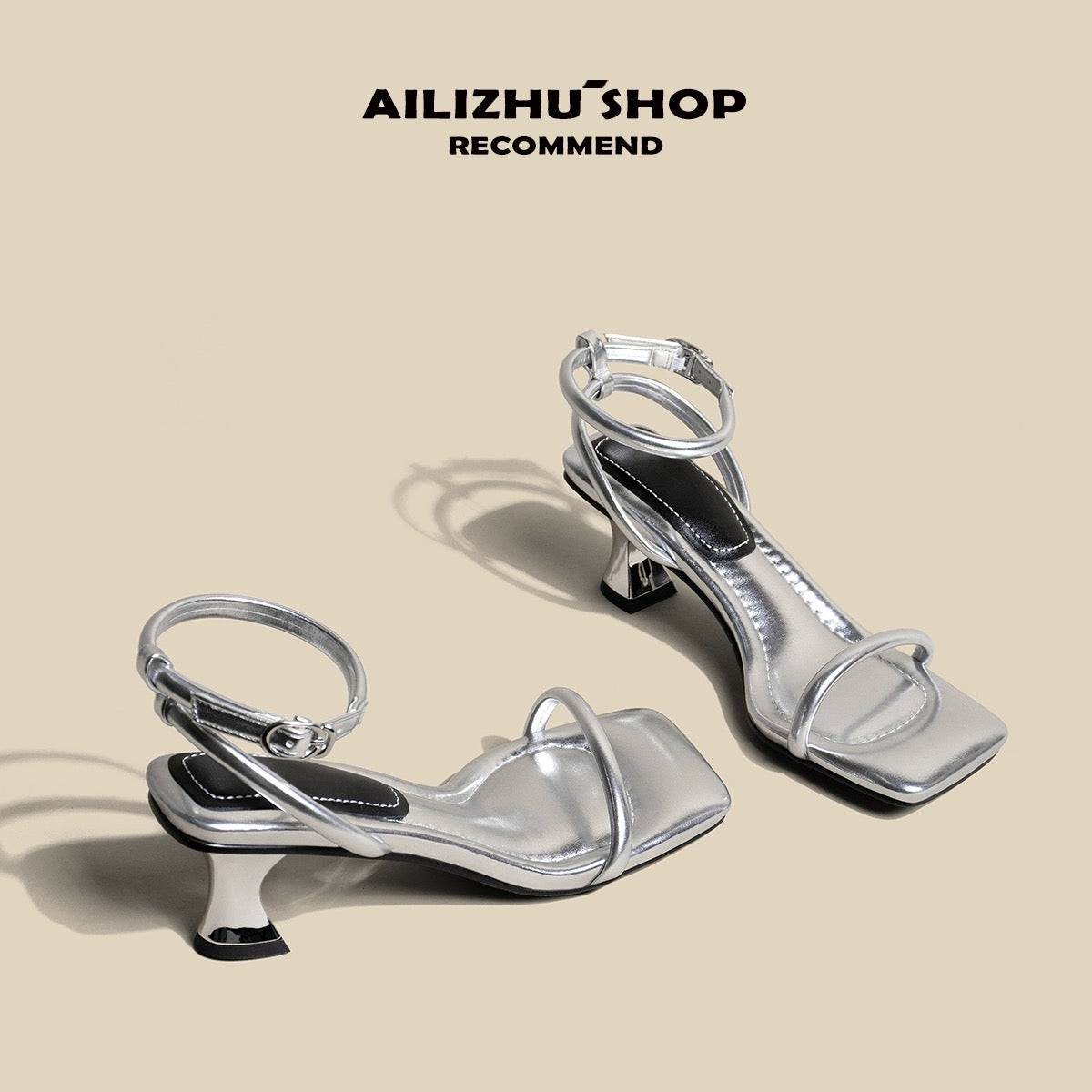 Pei Dani silver high heels for women with stiletto heels for summer with skirts French style strap Roman stunning sandals for women that feel like they are stepping on shit