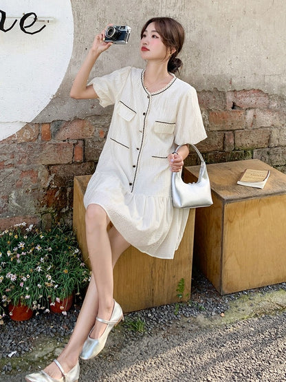 White small fragrant dress for women 2024 summer new style French style celebrity loose slimming skirt