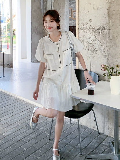 White small fragrant dress for women 2024 summer new style French style celebrity loose slimming skirt