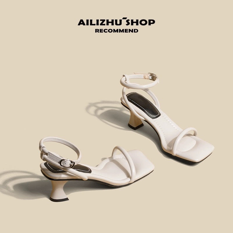 Pei Dani silver high heels for women with stiletto heels for summer with skirts French style strap Roman stunning sandals for women that feel like they are stepping on shit