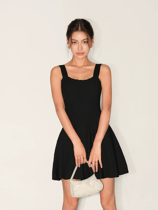 NEVA HU black suspender knitted dress women's short 2024 summer high-end waist slimming a-line skirt