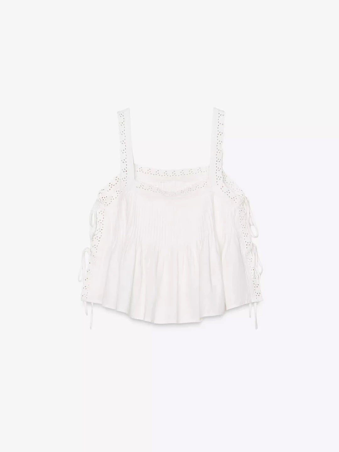 Very good-looking white French petty bourgeoisie beautiful design embroidery short camisole top female summer wear 0881037