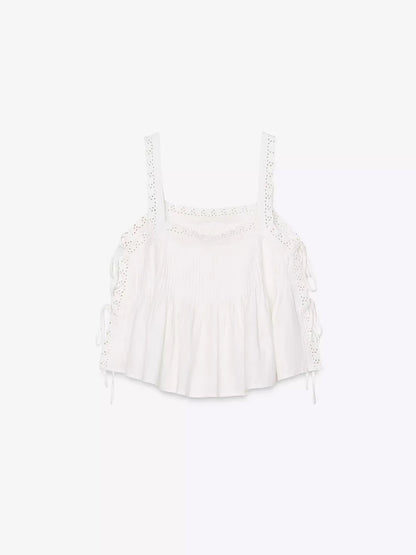 Very good-looking white French petty bourgeoisie beautiful design embroidery short camisole top female summer wear 0881037