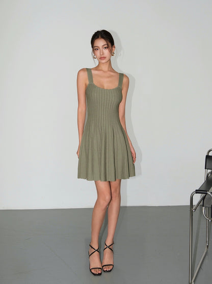NEVA HU black suspender knitted dress women's short 2024 summer high-end waist slimming a-line skirt