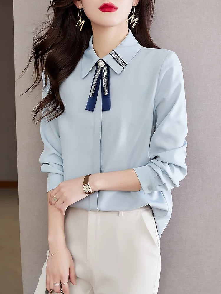 White shirt for women 2024 new autumn style temperament women's professional shirt long-sleeved chiffon top with small shirt inside
