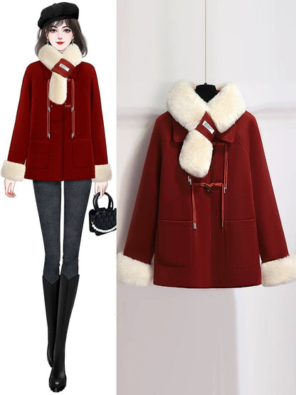 New Chinese style woolen coat for women in autumn and winter, high-end and super good-looking 2024 new quilted thickened short coat